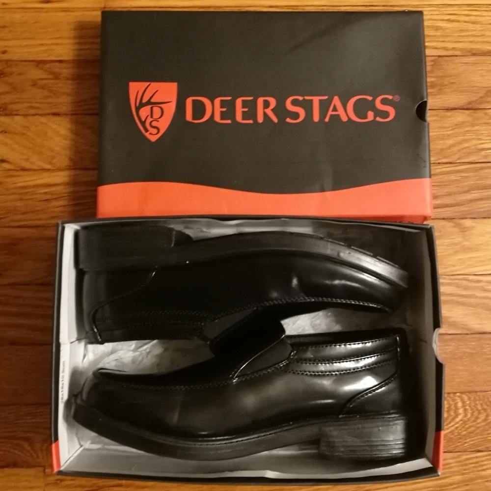 Deer Stags Boys Black Leather Shoes 7W